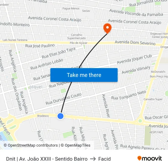 Dnit | Av. João XXIII - Sentido Bairro to Facid map