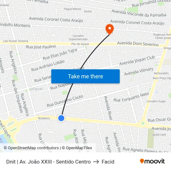 Dnit | Av. João XXIII - Sentido Centro to Facid map
