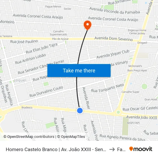 Homero Castelo Branco | Av. João XXIII - Sentido Centro to Facid map