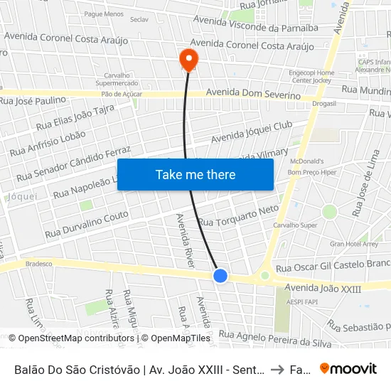 Balão Do São Cristóvão | Av. João XXIII - Sentido Centro to Facid map