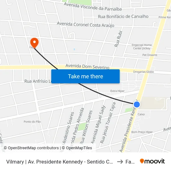 Vilmary | Av. Presidente Kennedy - Sentido Centro to Facid map