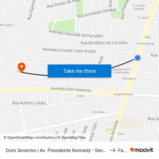 Dom Severino | Av. Presidente Kennedy - Sentido Centro to Facid map