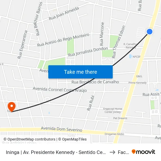 Ininga | Av. Presidente Kennedy - Sentido Centro to Facid map