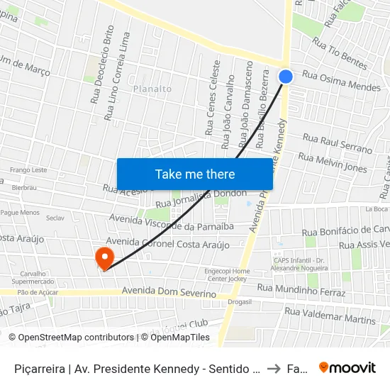 Piçarreira | Av. Presidente Kennedy - Sentido Bairro to Facid map