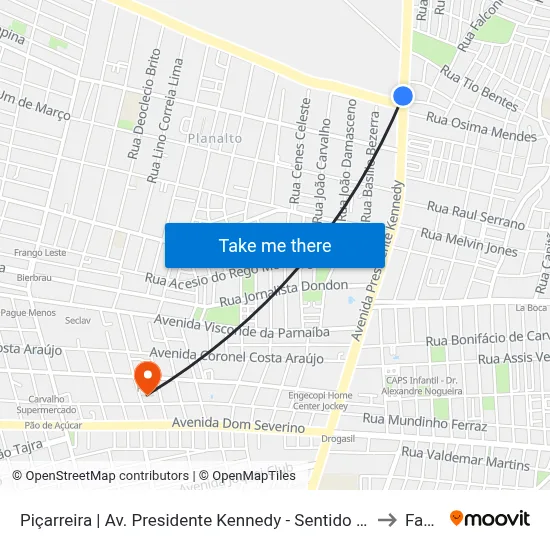 Piçarreira | Av. Presidente Kennedy - Sentido Centro to Facid map