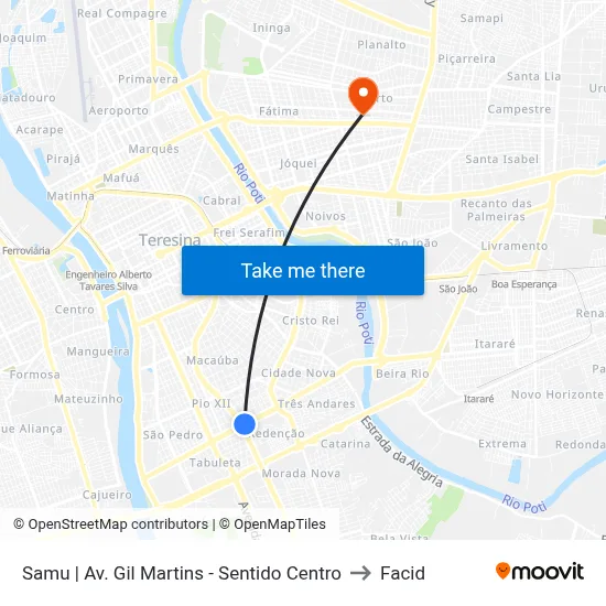 Samu | Av. Gil Martins - Sentido Centro to Facid map