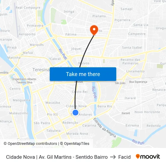 Cidade Nova | Av. Gil Martins - Sentido Bairro to Facid map
