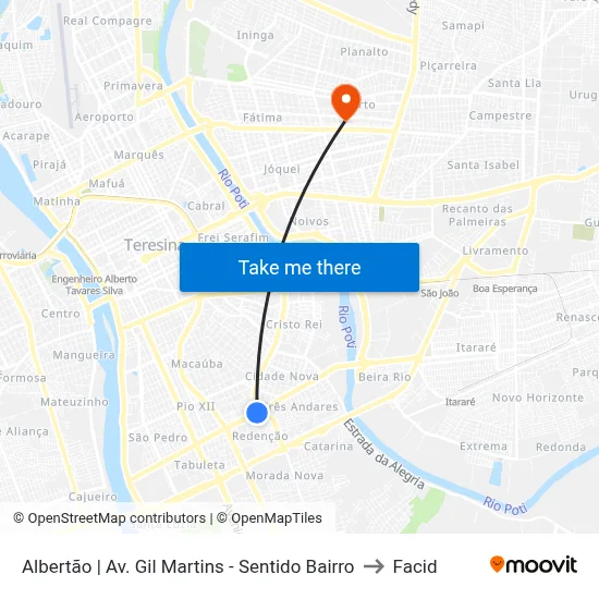 Albertão | Av. Gil Martins - Sentido Bairro to Facid map