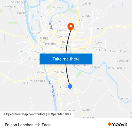 Edison Lanches to Facid map