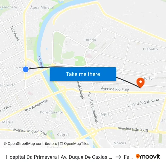 Hospital Da Primavera | Av. Duque De Caxias - Sentido Bairro to Facid map