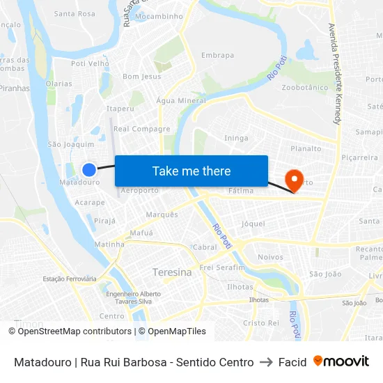 Matadouro | Rua Rui Barbosa - Sentido Centro to Facid map