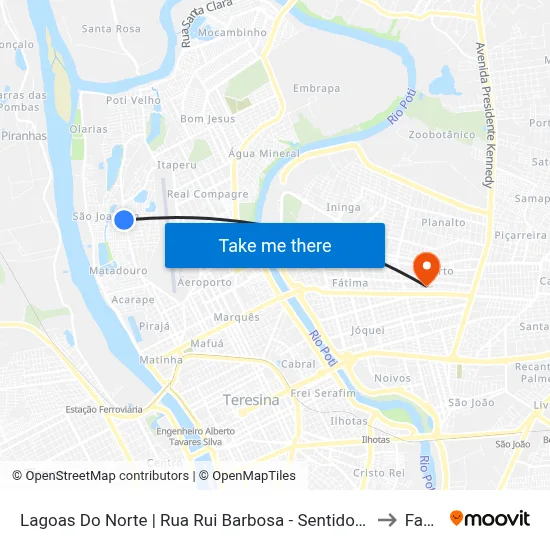Lagoas Do Norte | Rua Rui Barbosa - Sentido Bairro to Facid map
