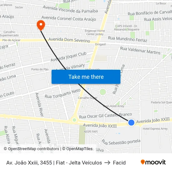 Av. João Xxiii, 3455 | Fiat - Jelta Veículos to Facid map