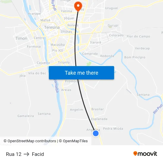 Rua 12 to Facid map