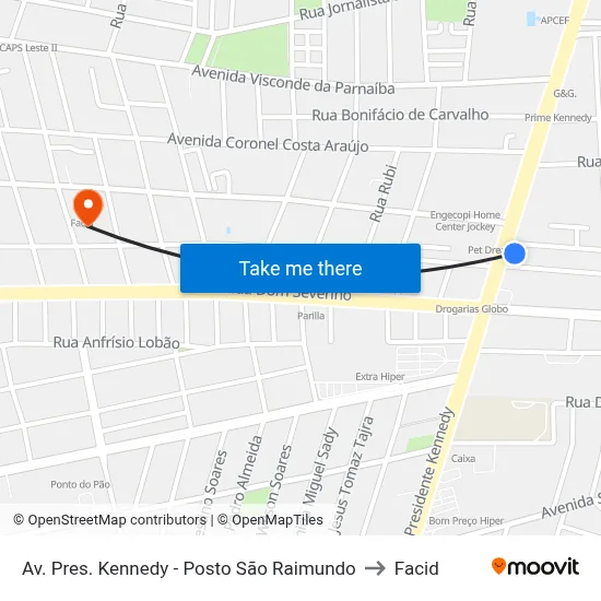 Av. Pres. Kennedy - Posto São Raimundo to Facid map