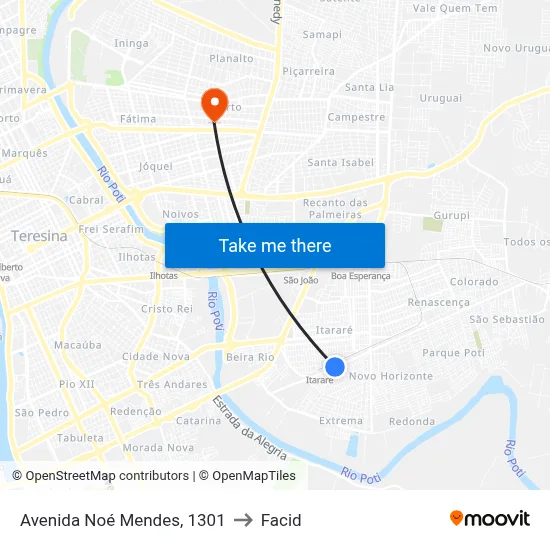 Avenida Noé Mendes, 1301 to Facid map