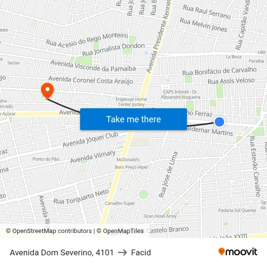 Avenida Dom Severino, 4101 to Facid map