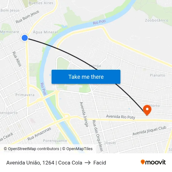 Avenida União, 1264 | Coca Cola to Facid map