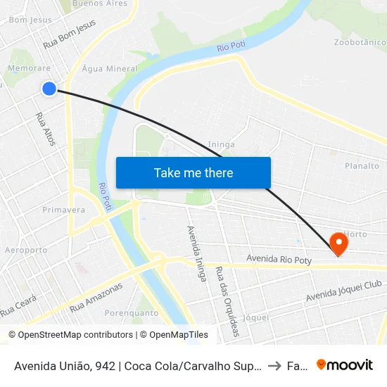 Avenida União, 942 | Coca Cola/Carvalho Supermercado to Facid map