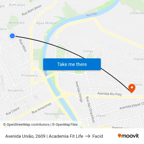 Avenida União, 2609 | Academia Fit Life to Facid map