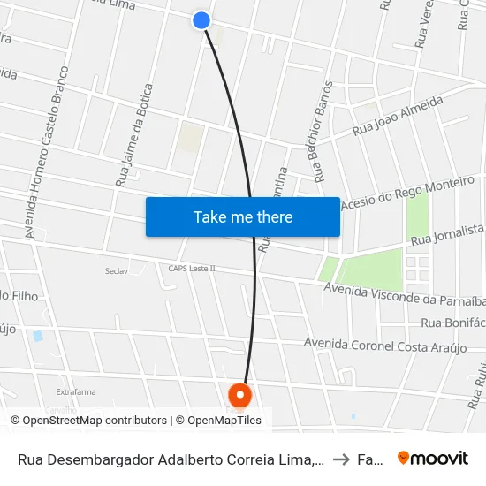 Rua Desembargador Adalberto Correia Lima, 2302 to Facid map