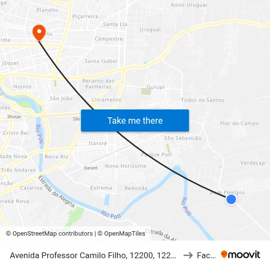 Avenida Professor Camilo Filho, 12200, 12200 to Facid map