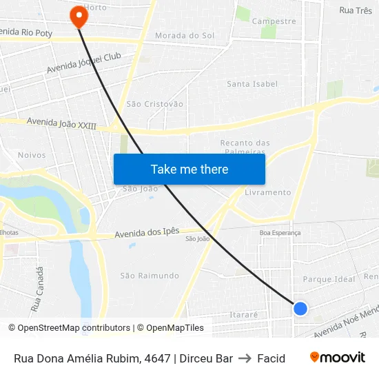 Rua Dona Amélia Rubim, 4647 | Dirceu Bar to Facid map