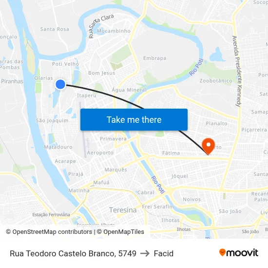 Rua Teodoro Castelo Branco, 5749 to Facid map