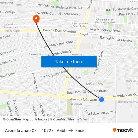 Avenida João Xxiii, 10727 | Aabb to Facid map