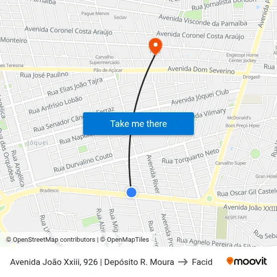 Avenida João Xxiii, 926  | Depósito R. Moura to Facid map