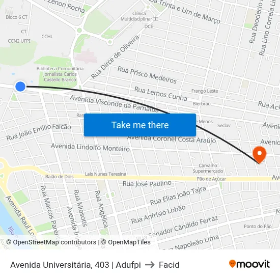 Avenida Universitária, 403 | Adufpi to Facid map