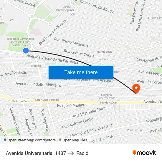 Avenida Universitária, 1487 to Facid map