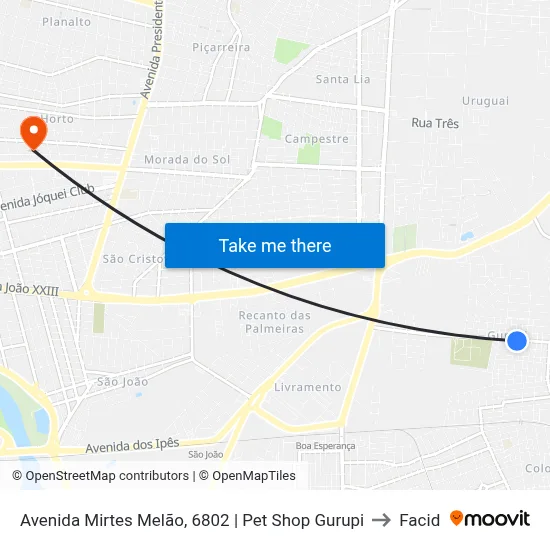 Avenida Mirtes Melão, 6802 | Pet Shop Gurupi to Facid map