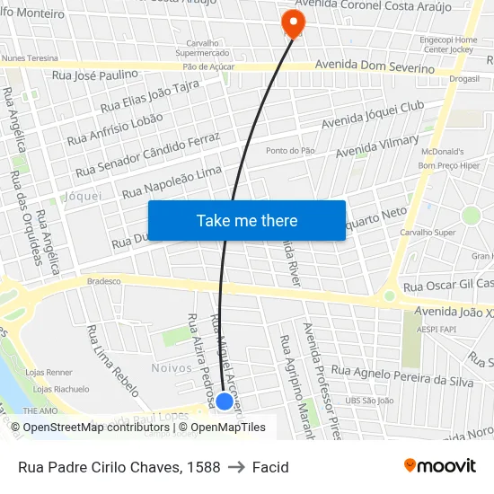 Rua Padre Cirilo Chaves, 1588 to Facid map