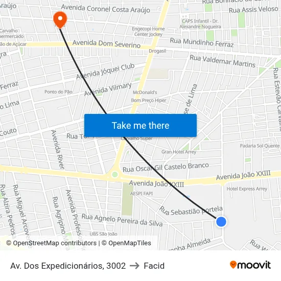 Av. Dos Expedicionários, 3002 to Facid map
