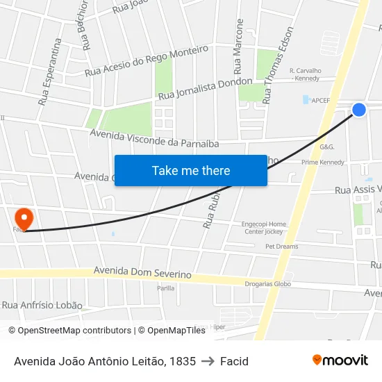 Avenida João Antônio Leitão, 1835 to Facid map