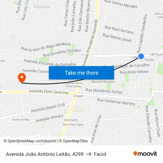 Avenida João Antônio Leitão, 4299 to Facid map