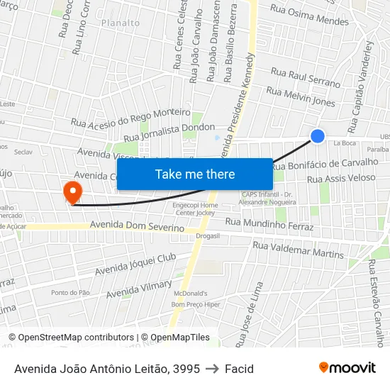 Avenida João Antônio Leitão, 3995 to Facid map
