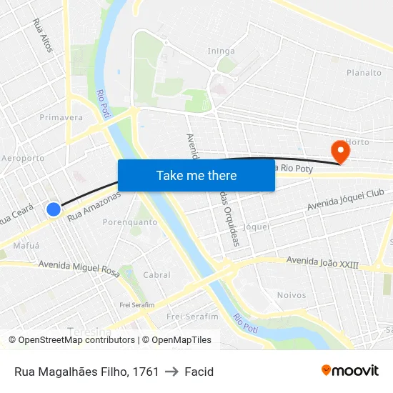 Rua Magalhães Filho, 1761 to Facid map