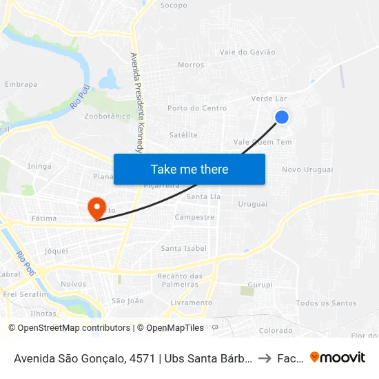 Avenida São Gonçalo, 4571 | Ubs Santa Bárbara to Facid map