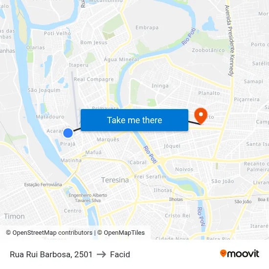 Rua Rui Barbosa, 2501 to Facid map