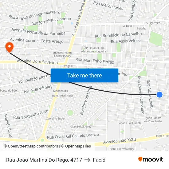 Rua João Martins Do Rego, 4717 to Facid map