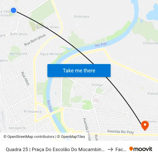 Quadra 25 | Praça Do Escolão Do Mocambinho to Facid map