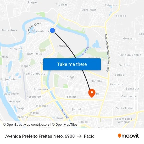 Avenida Prefeito Freitas Neto, 6908 to Facid map