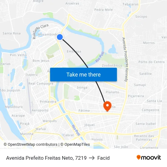 Avenida Prefeito Freitas Neto, 7219 to Facid map