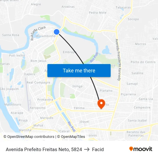 Avenida Prefeito Freitas Neto, 5824 to Facid map