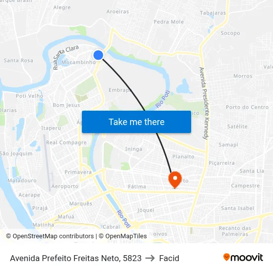 Avenida Prefeito Freitas Neto, 5823 to Facid map