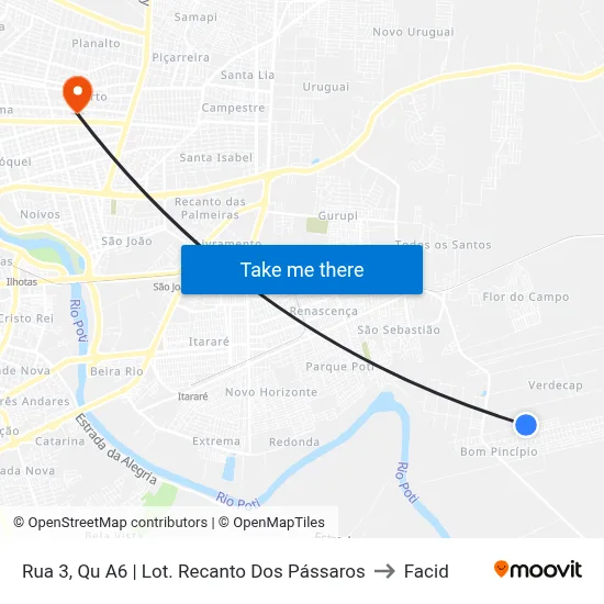 Rua 3, Qu A6 | Lot. Recanto Dos Pássaros to Facid map