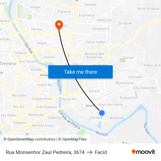 Rua Monsenhor Zaul Pedreira, 3674 to Facid map