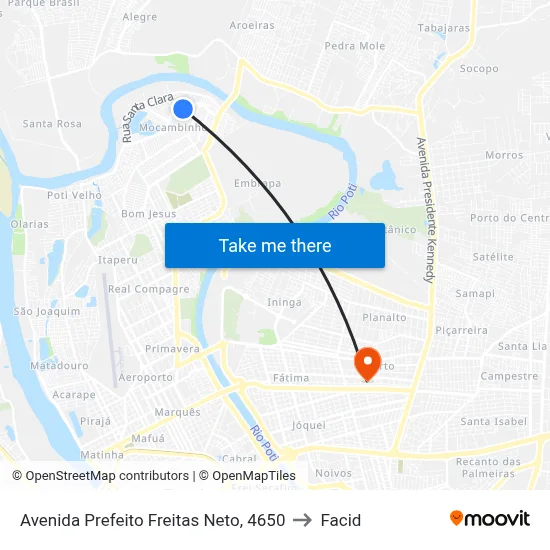 Avenida Prefeito Freitas Neto, 4650 to Facid map